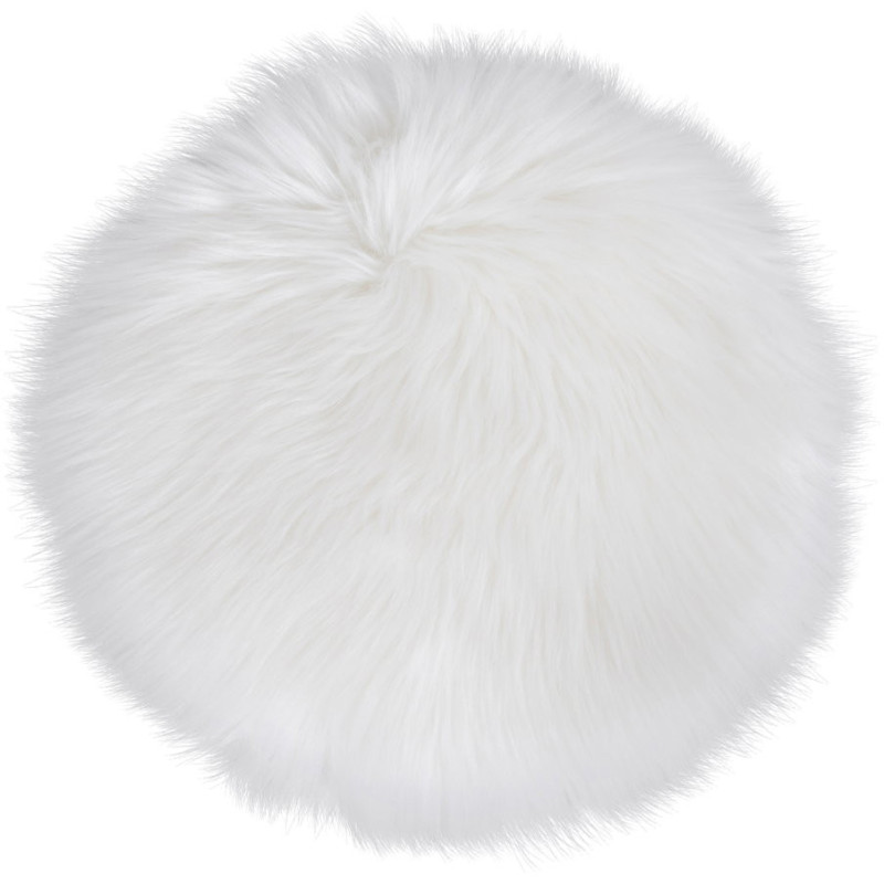 Coussin Peau de mouton poils longs Rond 35x35 Fausse fourrure Blanc Lambskin 