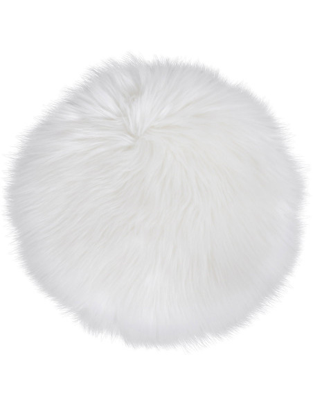Coussin Peau de mouton poils longs Rond 35x35 Fausse fourrure Blanc Lambskin 
