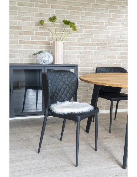 Coussin Peau de mouton poils longs Rond 35x35 Fausse fourrure Blanc Lambskin 