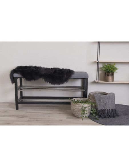 Peau de mouton poils longs 50x85 Fausse fourrure Noir Lambskin 