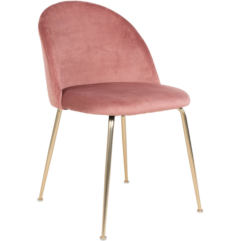 Chaise moderne arrondie Velours Rose Métal Doré Effet laiton Geneve (Lot de 2) 