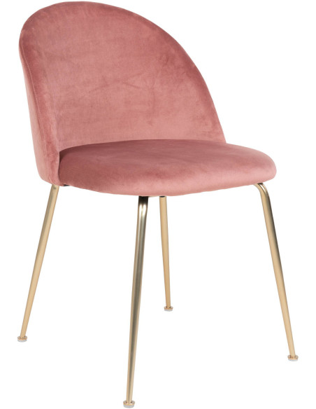 Chaise moderne arrondie Velours Rose Métal Doré Effet laiton Geneve (Lot de 2) 
