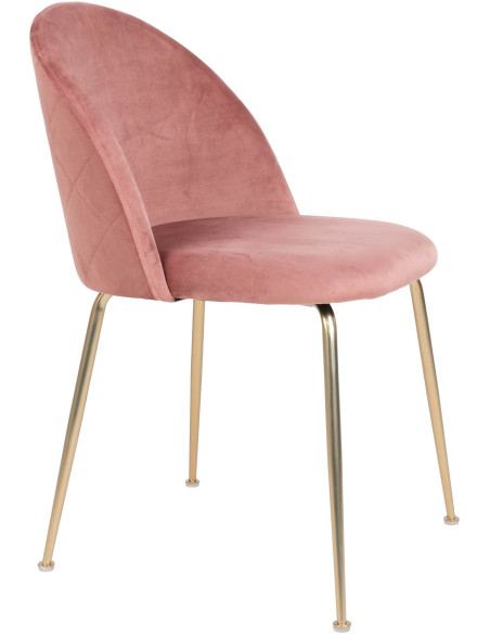 Chaise moderne arrondie Velours Rose Métal Doré Effet laiton Geneve (Lot de 2) 