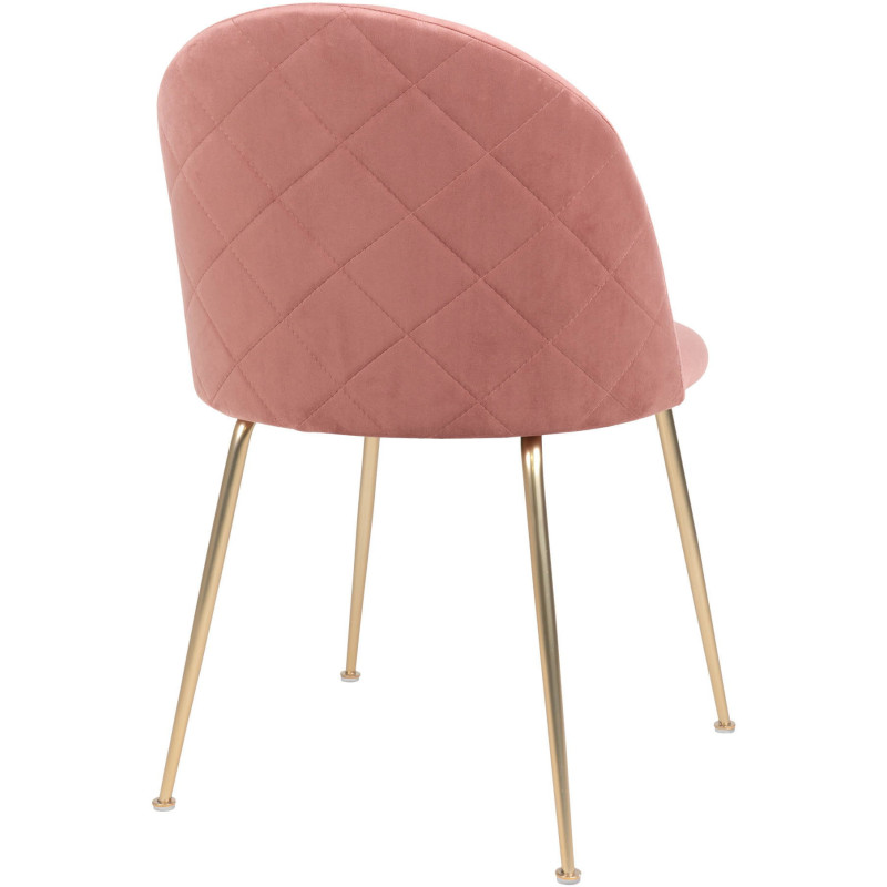 Chaise moderne arrondie Velours Rose Métal Doré Effet laiton Geneve (Lot de 2) 