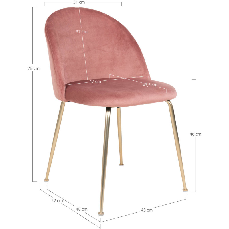 Chaise moderne arrondie Velours Rose Métal Doré Effet laiton Geneve (Lot de 2) 