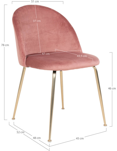 Chaise moderne arrondie Velours Rose Métal Doré Effet laiton Geneve (Lot de 2) 