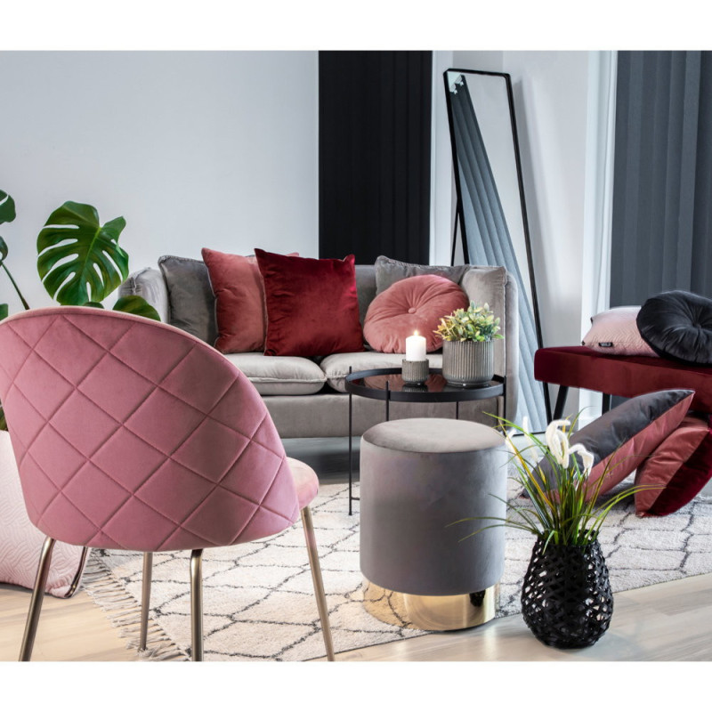 Chaise moderne arrondie Velours Rose Métal Doré Effet laiton Geneve (Lot de 2) 