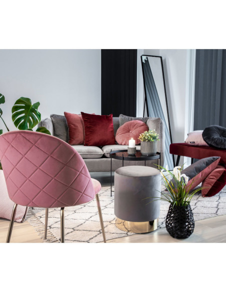 Chaise moderne arrondie Velours Rose Métal Doré Effet laiton Geneve (Lot de 2) 
