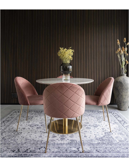 Chaise moderne arrondie Velours Rose Métal Doré Effet laiton Geneve (Lot de 2) 