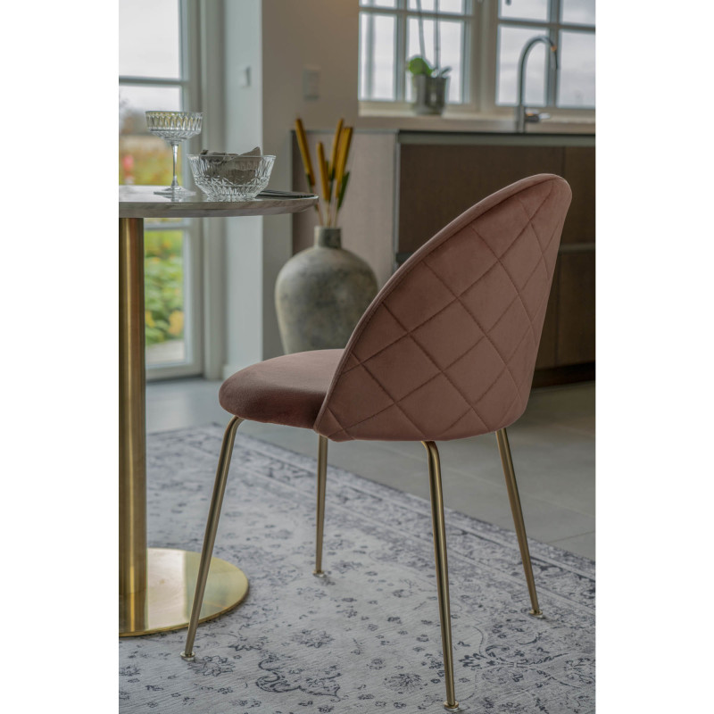 Chaise moderne arrondie Velours Rose Métal Doré Effet laiton Geneve (Lot de 2) 