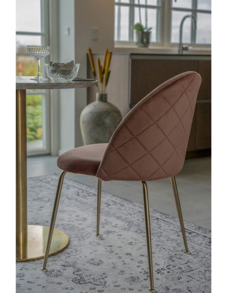 Chaise moderne arrondie Velours Rose Métal Doré Effet laiton Geneve (Lot de 2) 