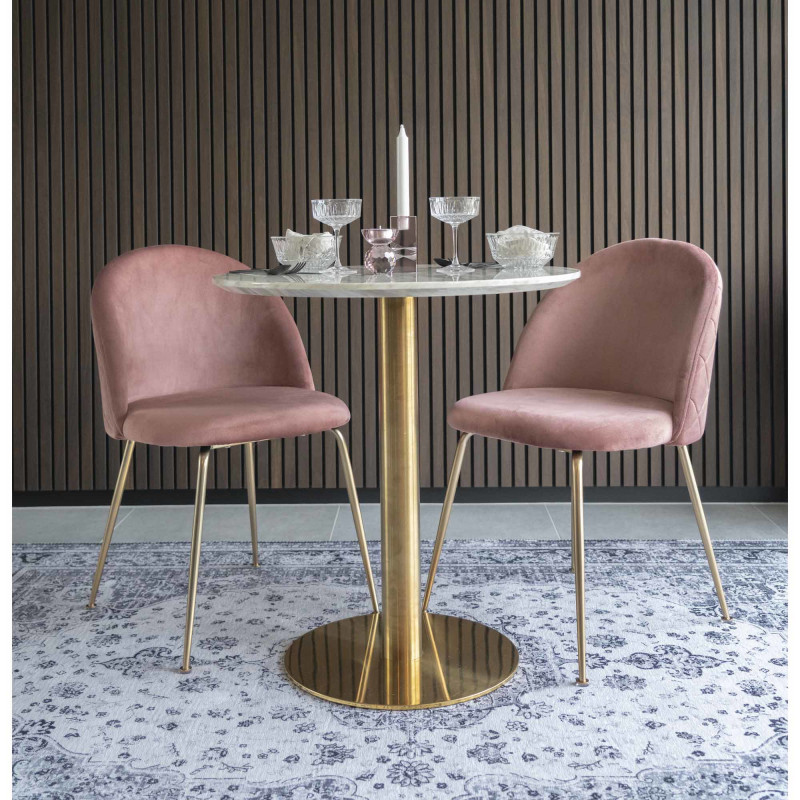 Chaise moderne arrondie Velours Rose Métal Doré Effet laiton Geneve (Lot de 2) 