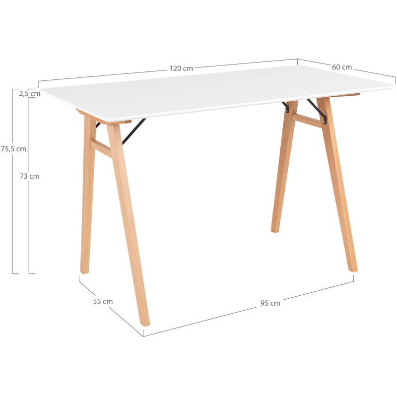 Bureau moderne scandinave Bois MDF Bois d'hévéa Blanc Naturel Vojens 
