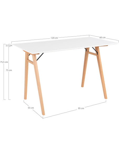 Bureau moderne scandinave Bois MDF Bois d'hévéa Blanc Naturel Vojens 