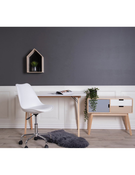 Bureau moderne scandinave Bois MDF Bois d'hévéa Blanc Naturel Vojens 