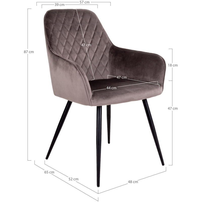 Fauteuil de table matelassé Velours Marron Métal Noir Harbo (Lot de 2) House Nordic - 5