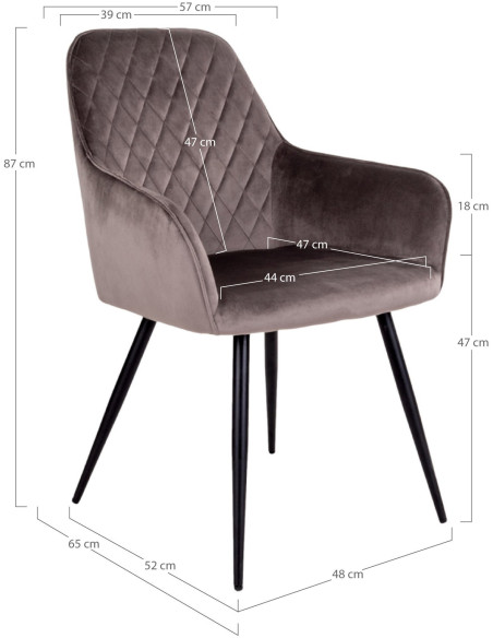 Fauteuil de table matelassé Velours Marron Métal Noir Harbo (Lot de 2) House Nordic - 5