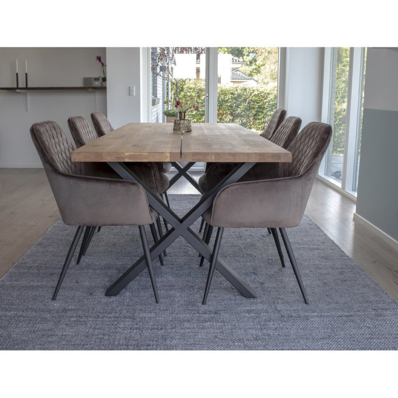 Fauteuil de table matelassé Velours Marron Métal Noir Harbo (Lot de 2) House Nordic - 6
