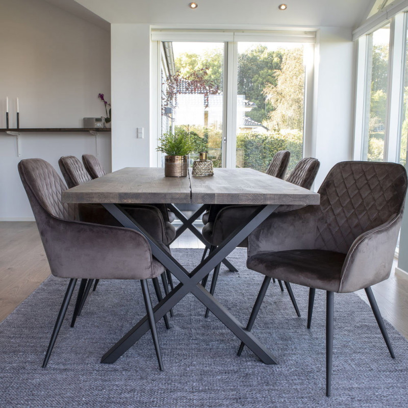 Fauteuil de table matelassé Velours Marron Métal Noir Harbo (Lot de 2) House Nordic - 7
