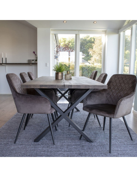 Fauteuil de table matelassé Velours Marron Métal Noir Harbo (Lot de 2) House Nordic - 7