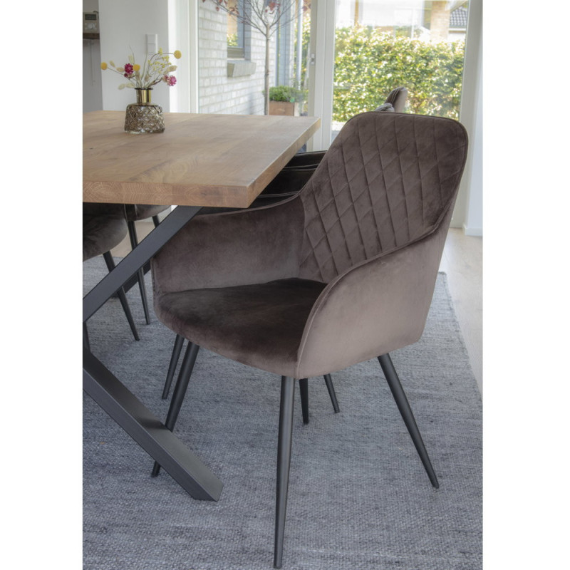 Fauteuil de table matelassé Velours Marron Métal Noir Harbo (Lot de 2) House Nordic - 8