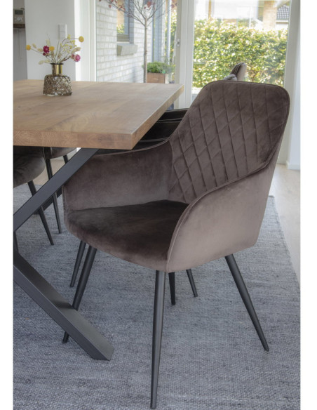 Fauteuil de table matelassé Velours Marron Métal Noir Harbo (Lot de 2) House Nordic - 8