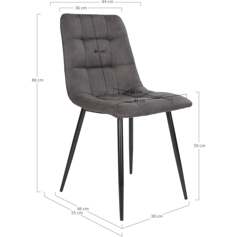 Chaise moderne matelassée Microfibre Gris foncé Métal Noir Middelfart (Lot de 2) 