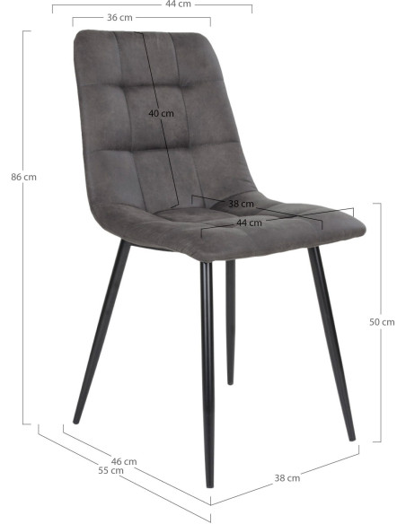 Chaise moderne matelassée Microfibre Gris foncé Métal Noir Middelfart (Lot de 2) 
