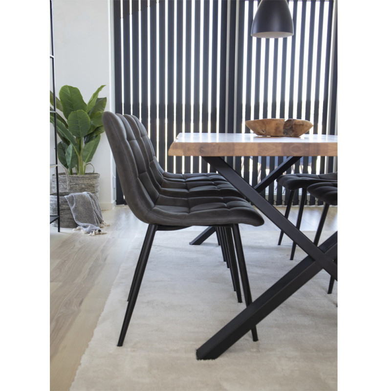 Chaise moderne matelassée Microfibre Gris foncé Métal Noir Middelfart (Lot de 2) 