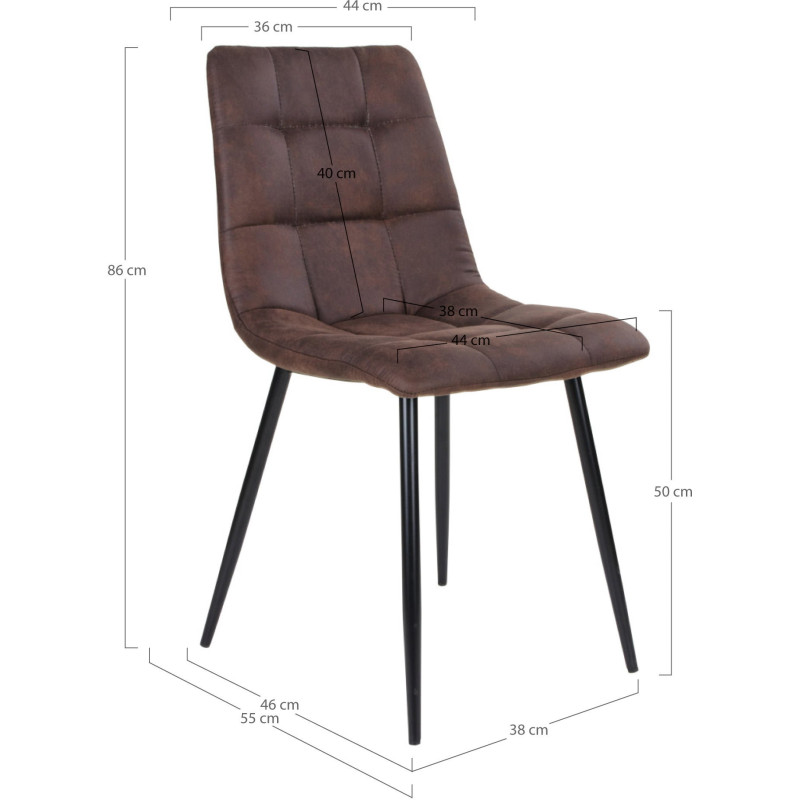 Chaise moderne matelassée Microfibre Marron foncé Métal Noir Middelfart (Lot de 2) 