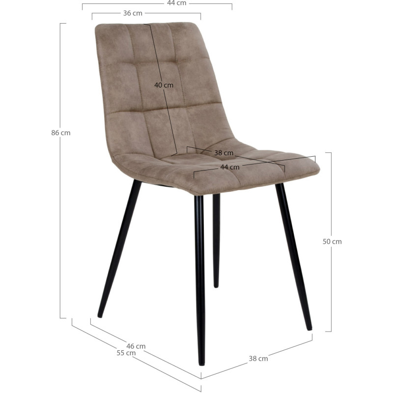 Chaise moderne matelassée Microfibre Marron clair Métal Noir Middelfart (Lot de 2) 