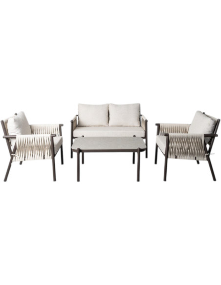 Salon de jardin rotin tressé 4 places avec table basse Rivagea