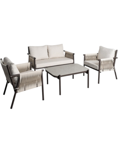 Salon de jardin rotin tressé 4 places avec table basse Rivagea