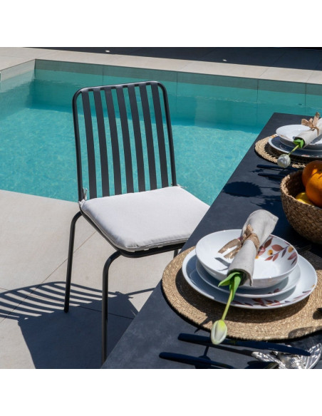Chaises de jardin empilables acier anthracite coussin beige lot de 2 Yna