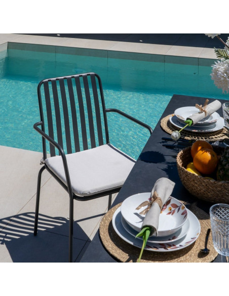 Chaises de jardin avec accoudoirs acier anthracite coussin beige lot de 2 Yna