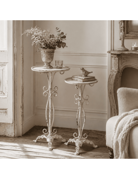 Sellette haute métal crème lot de 2 Ø40 x H77 cm et Ø35 x H70 cm Kelda