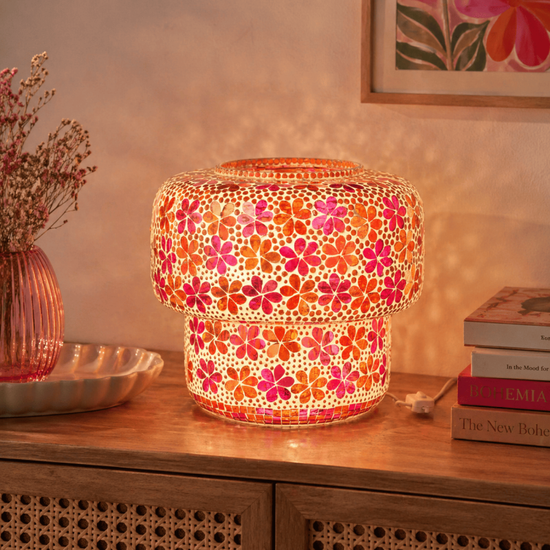 Lampe champignon mosaïque fleurs...