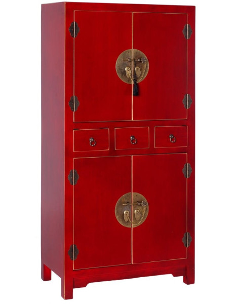 Armoire chinoise rouge bois 4 portes 3 tiroirs 63 x 33 x...