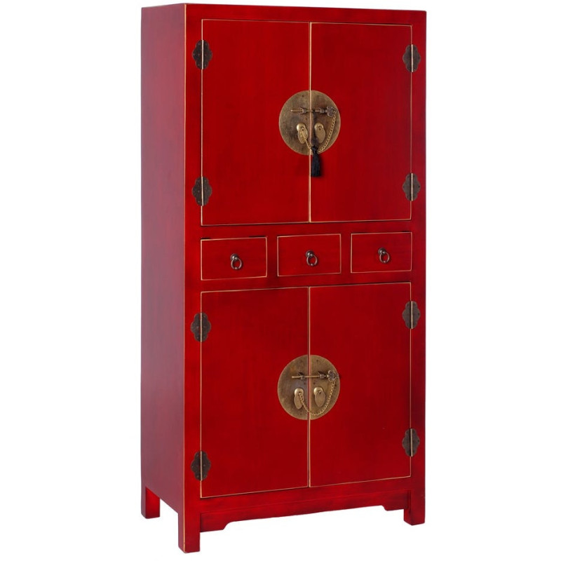 Armoire chinoise rouge bois 4 portes...