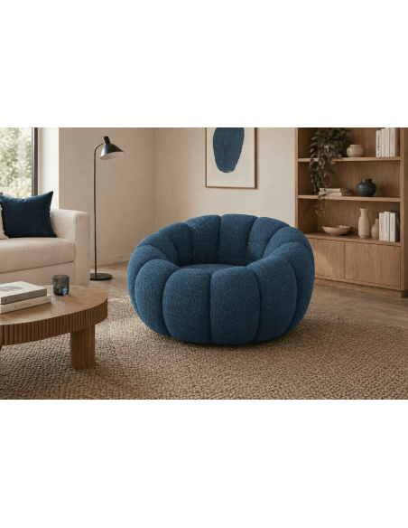 Fauteuil design bleu arrondi tissu bouclette 92 x 89 x 61 cm Cocoonyo
