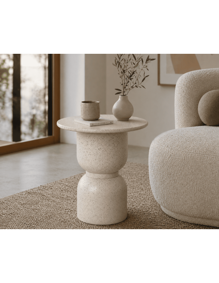 Table d'appoint ronde blanche effet terrazzo MDF et métal Ø50 x H51,5 cm Nalda