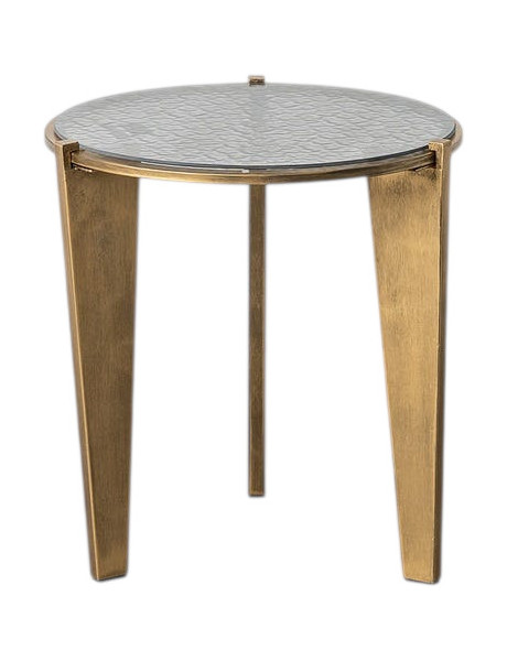 Table d'appoint ronde verre trempé et métal doré vieilli...