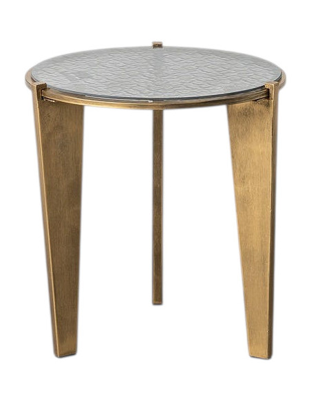 Table d'appoint ronde verre trempé et métal doré vieilli Ø48,5 x H50,5 cm Olula