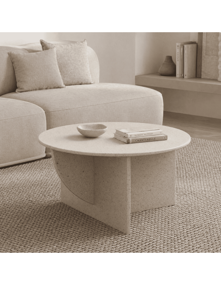 Table basse ronde blanche effet terrazzo 80 x 80 x 42 cm Ejea