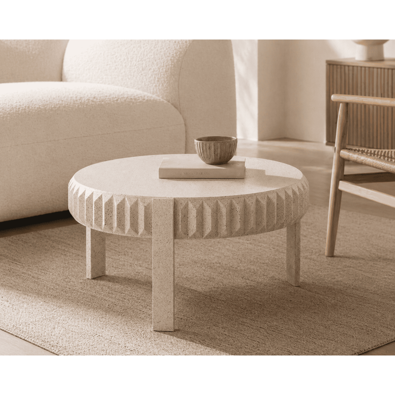 Table basse ronde blanche métal effet...