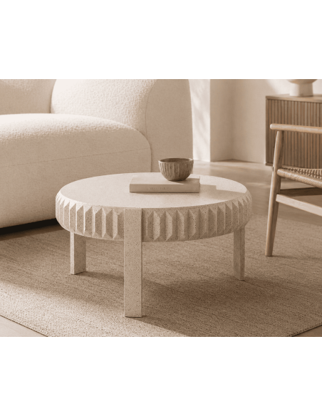 Table basse ronde blanche métal effet terrazzo Ø79 x H45 cm Piqueras