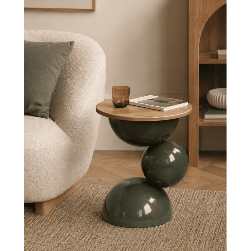 Table d'appoint ronde bois d'hévéa et...