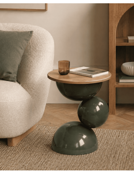 Table d'appoint ronde bois d'hévéa et métal vert Ø41 x H46,5 cm Corbera