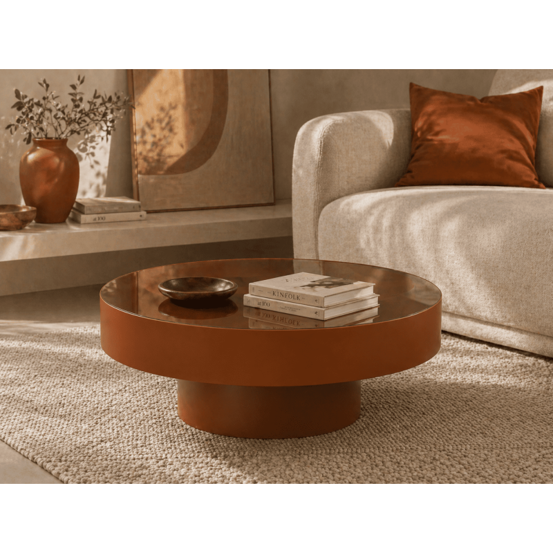 Table basse ronde terracotta verre...