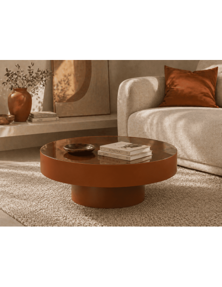 Table basse ronde terracotta verre trempé et métal Ø80 x H32,5 cm Santoña